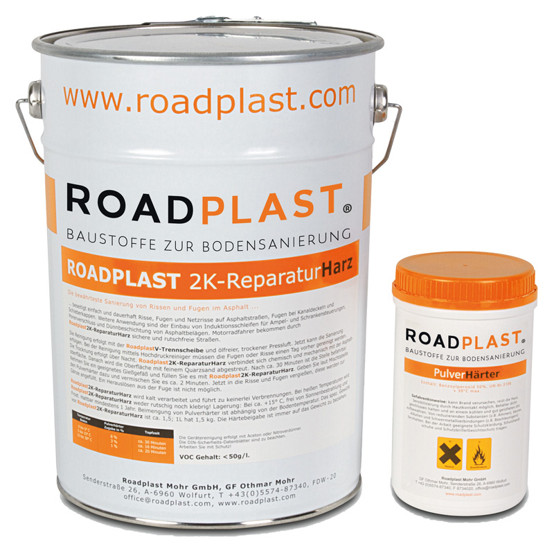 RoadPlast Eimer mit 2K-ReparaturHarz sowie PulverHärter